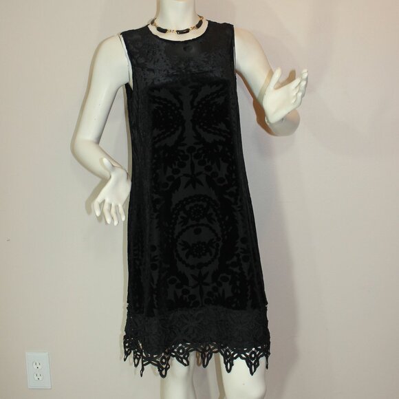 Neiman Marcus  black   velour lace sleeve less formal lined  dress  size Large - Picture 1 of 8